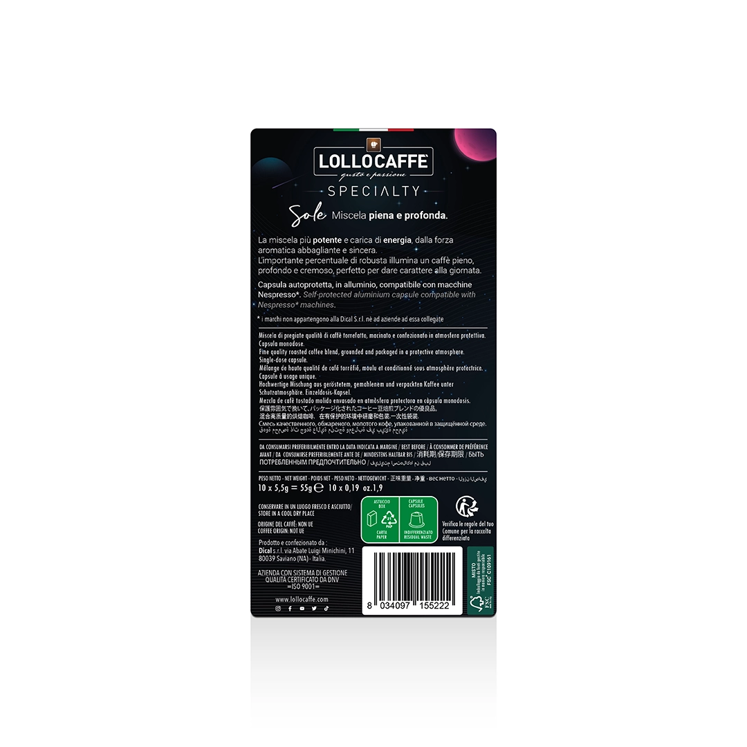 Capsule Lollo Caffè Specialty Sole compatibili Nespresso Alluminio 10